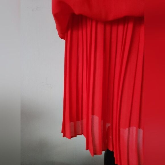 Red & Black 80s Vintage Joseph Ribkoft  Pleated Puff Sleeve Drop Waist Dress - Picture 4 of 7